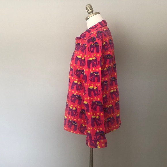 Sleep Shirt Medium Elephants Pink Purple Flannel Button Front - Picture 5 of 9